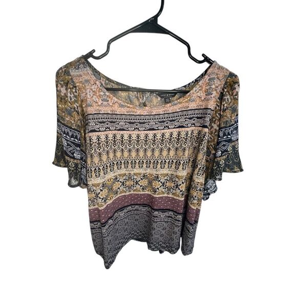 Lucky Brand Boho Mixed Pattern Striped Short Sleeve Loose Fit Blouse - Picture 2 of 5